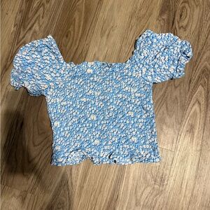 SO Blue Floral Puff Sleeve Blouse